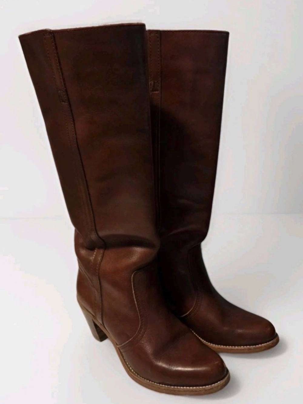 Vintage Brown Leather Western USA Knee High Boots Sz 9 M Women Boho Cowgirl